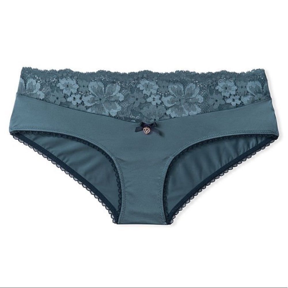 Victorias Secret Body Supersoft Satiny Lace waist Hiphugger panty blue storm